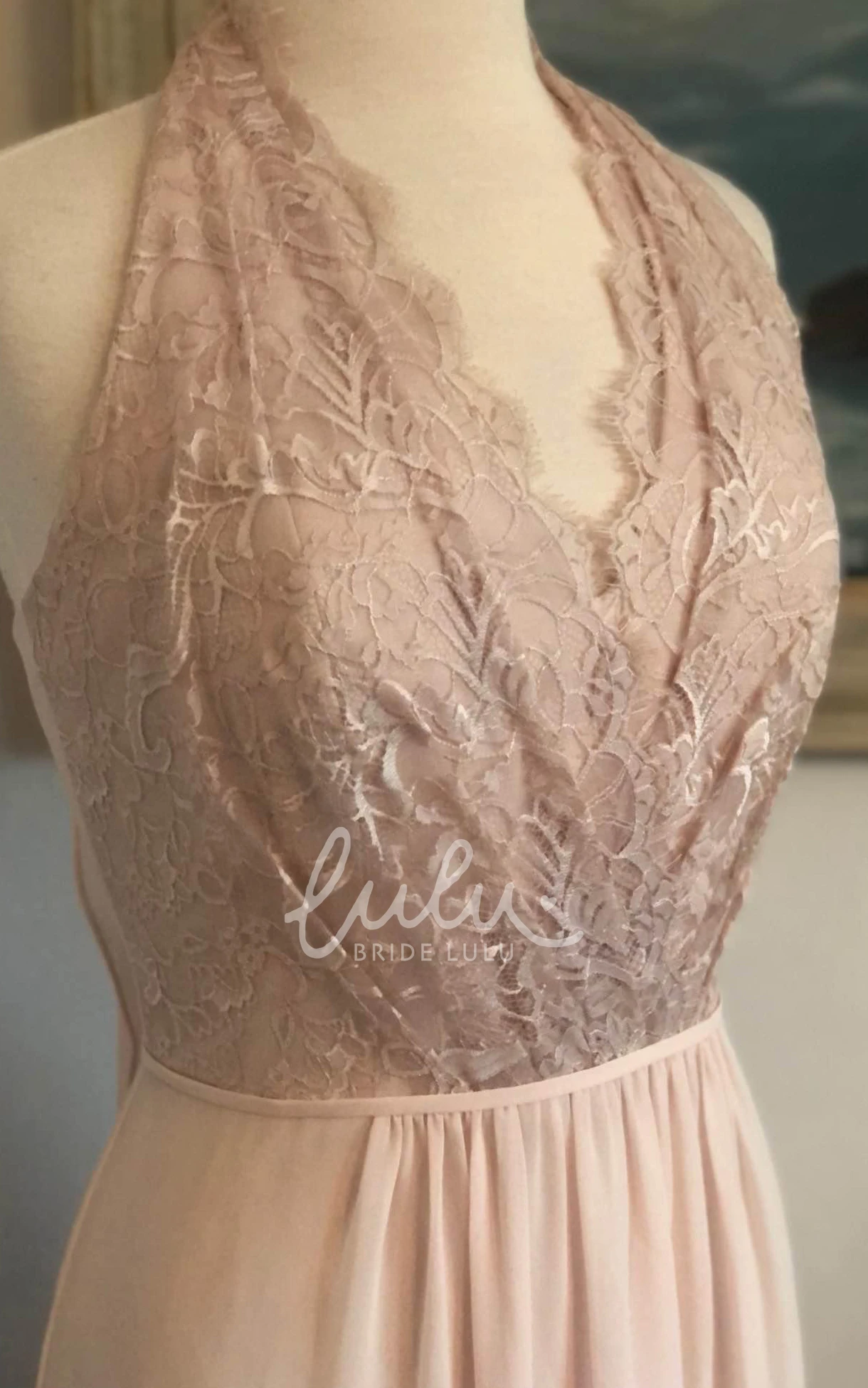 Halter Neckline Chiffon A-Line Guest Dress with Open Back Adorable and Classy