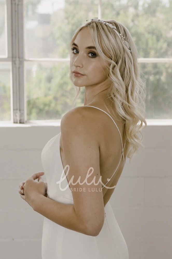 Simple Sheath Wedding Dress with Spaghetti Straps Open Back and Court Train