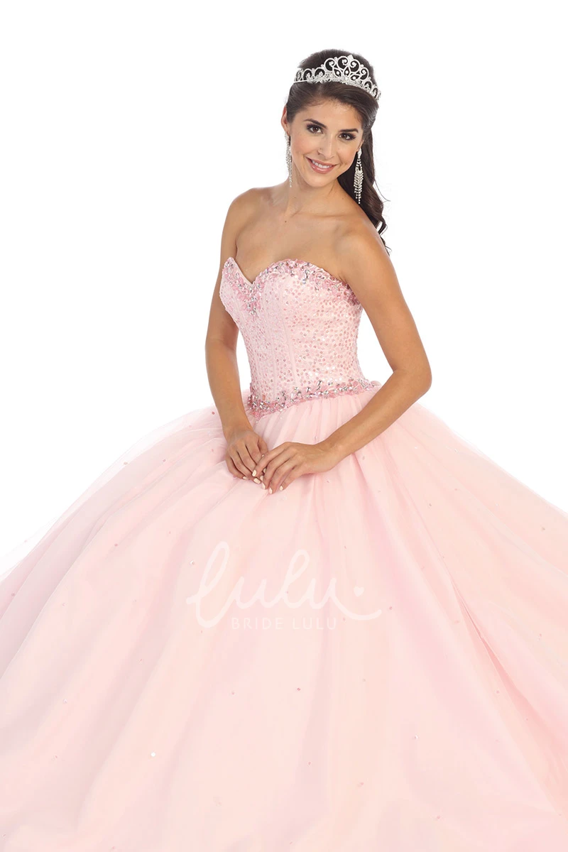 Sweetheart Tulle Beaded Formal Dress Ball Gown Sleeveless