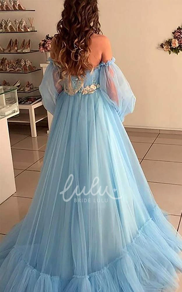 Simple Tulle Ball Gown Open Back Long Sleeve Formal Dress