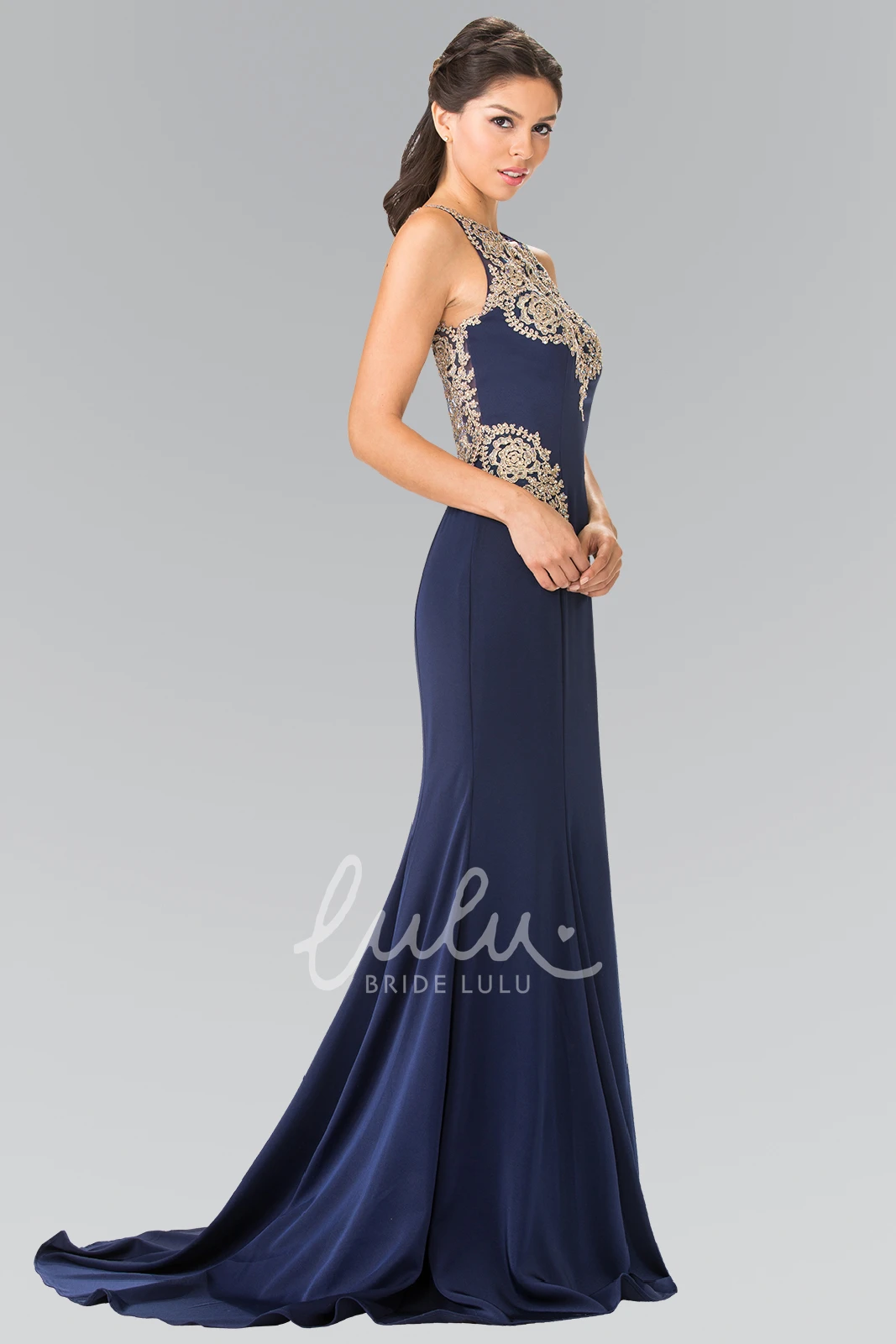 Beaded Jersey Maxi Dress with Scoop Neckline and Brush Train for Prom