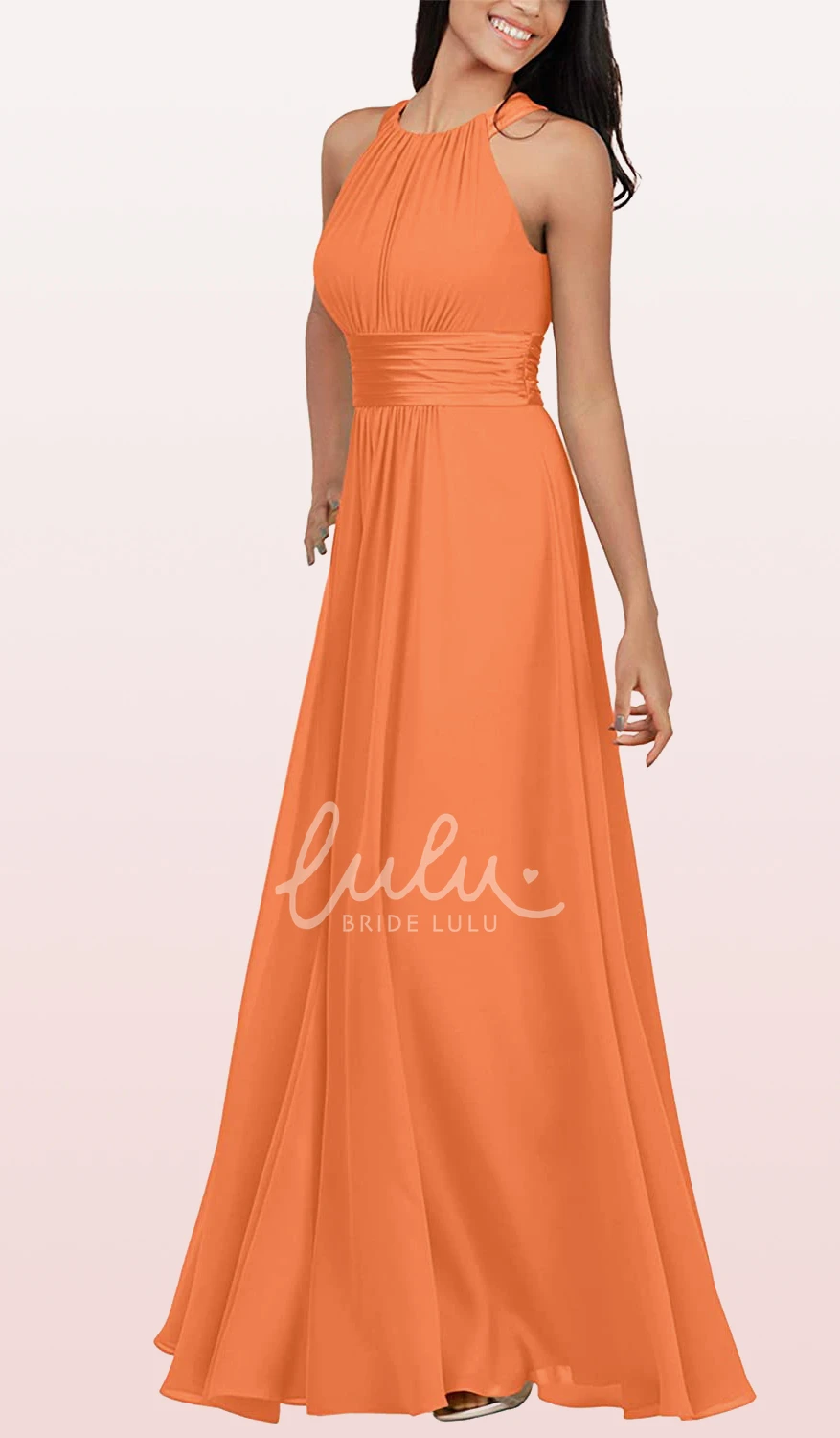 Chiffon Halter A-line Bridesmaid Dress with Ruching Ankle-length