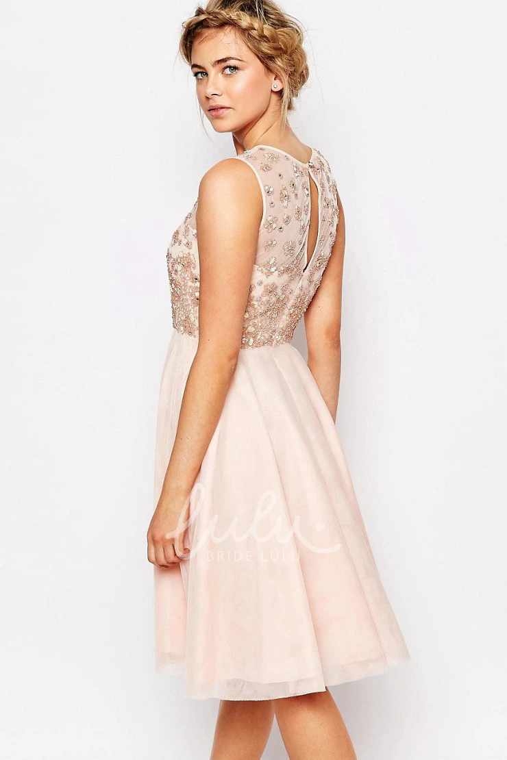 Appliqued Chiffon Bridesmaid Dress with Beading Ankle-Length Scoop-Neck Sleeveless