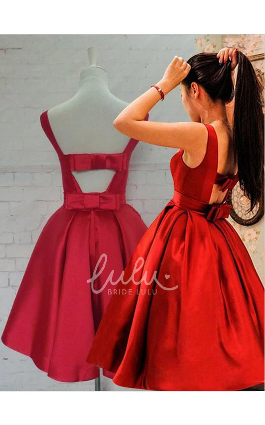 Red Satin Sleeveless Bow Back Cocktail Dress for Women