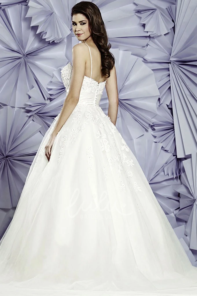 Spaghetti Appliqued Tulle Ball Gown Wedding Dress Floor-Length