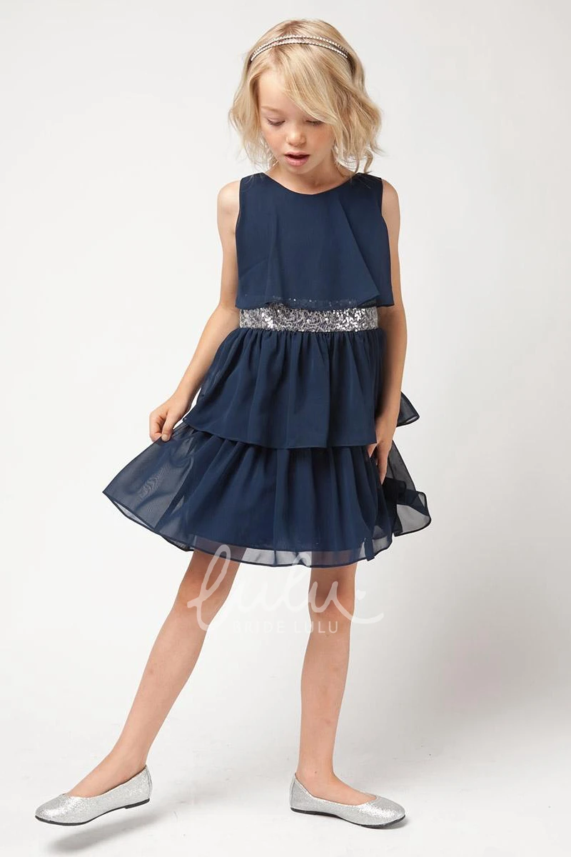 Chiffon Sequin Flower Girl Dress Knee-Length Bridesmaid Dress