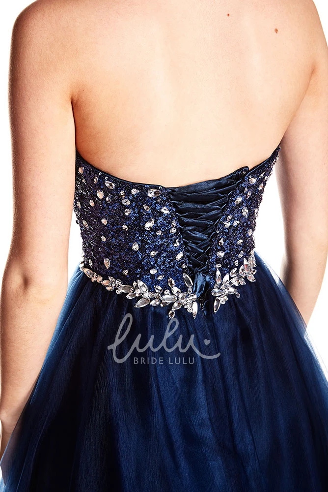 Floor-Length Beaded Tulle Prom Dress with Sweetheart Neckline and Waist Jewelry