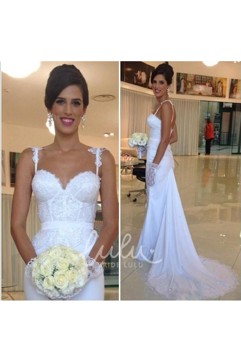 Chiffon Lace Mermaid Wedding Dress with Spaghetti Straps