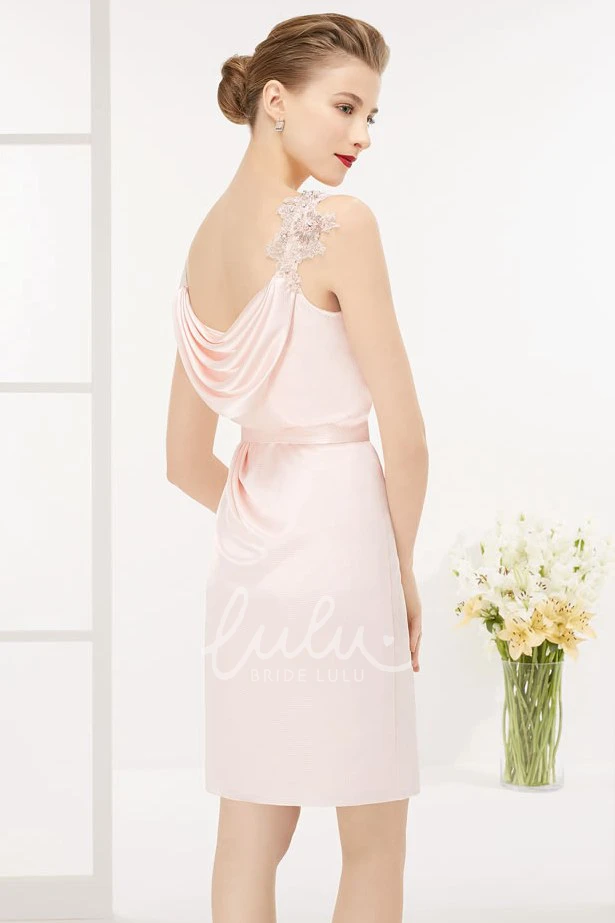 Knee Length Prom Dress with Applique Straps and Taffeta Cowl Top Unique Prom Dress