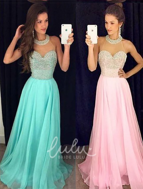 Elegant High-Neck Beaded Chiffon Prom Dress Sleeveless Women's Formal Gown