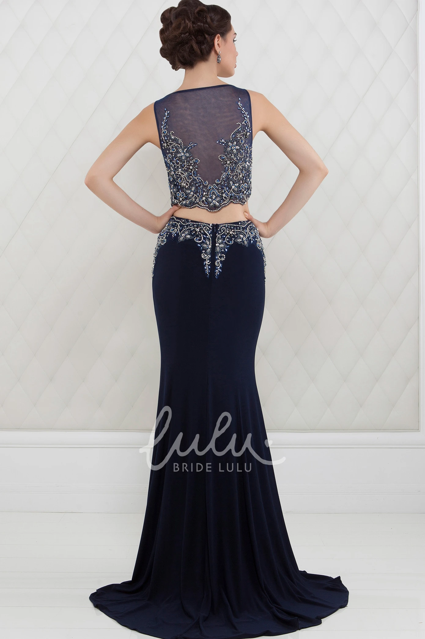 Sheath Scoop-Neck Sleeveless Beaded Floor-Length Jersey Prom Dress Flowy Beaded Sheath Prom Dress