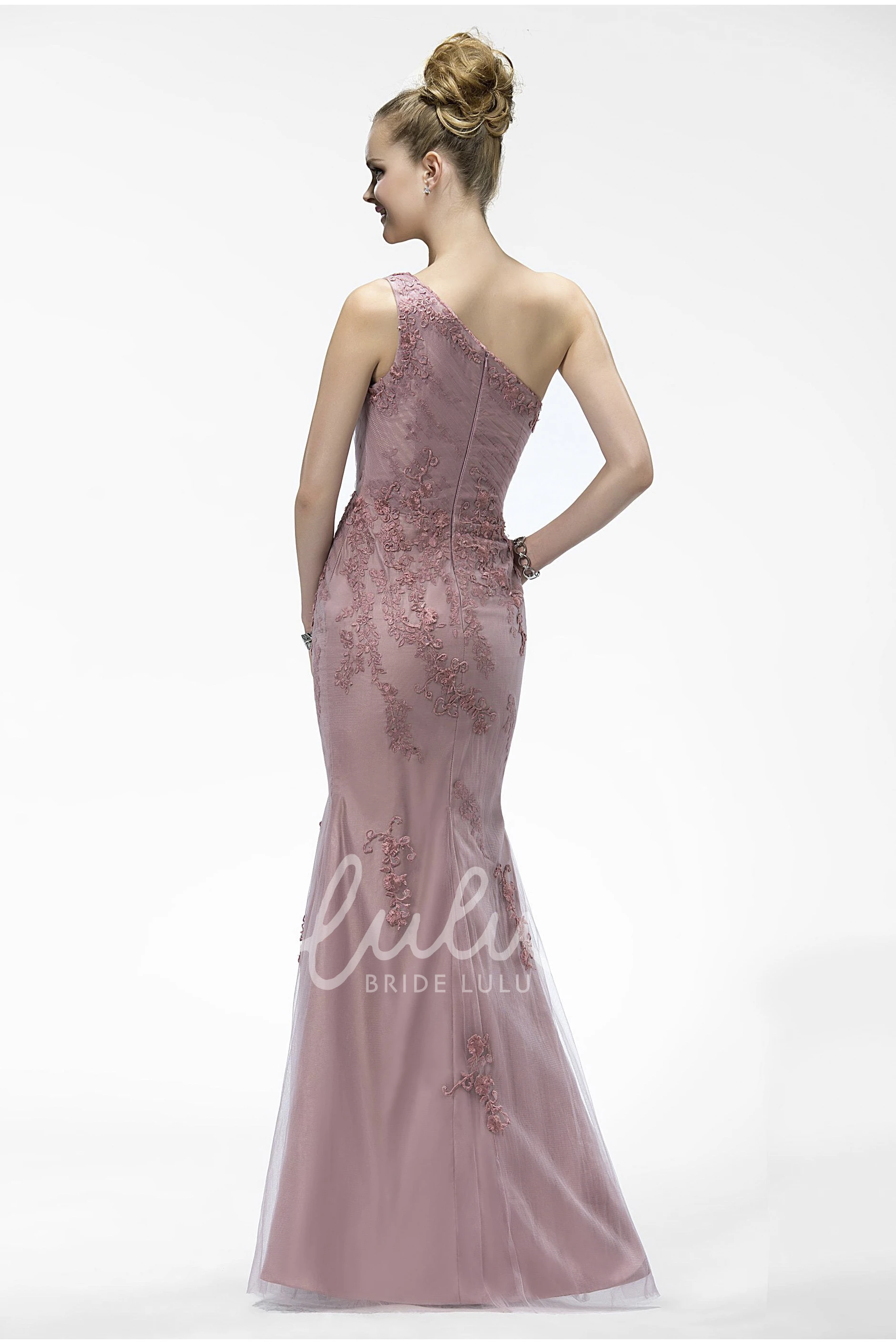 Elegant Mermaid One Shoulder Tulle Formal Dress with Appliques