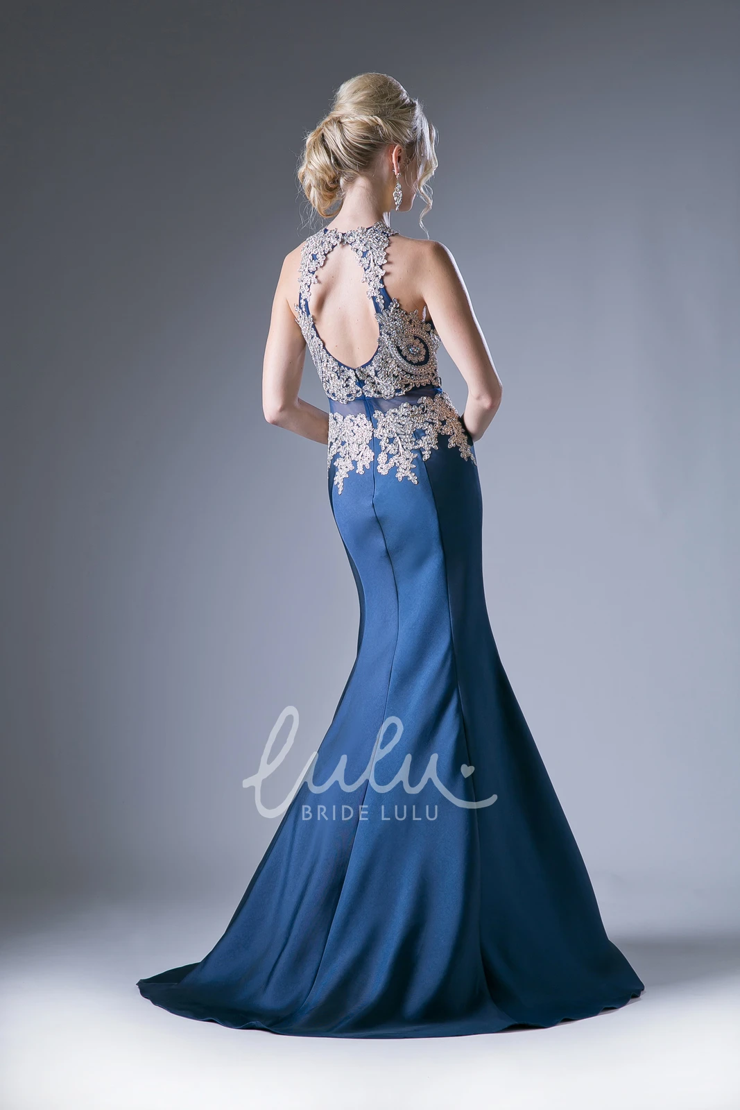 Long Sleeveless Backless Formal Dress with Appliques and Beading