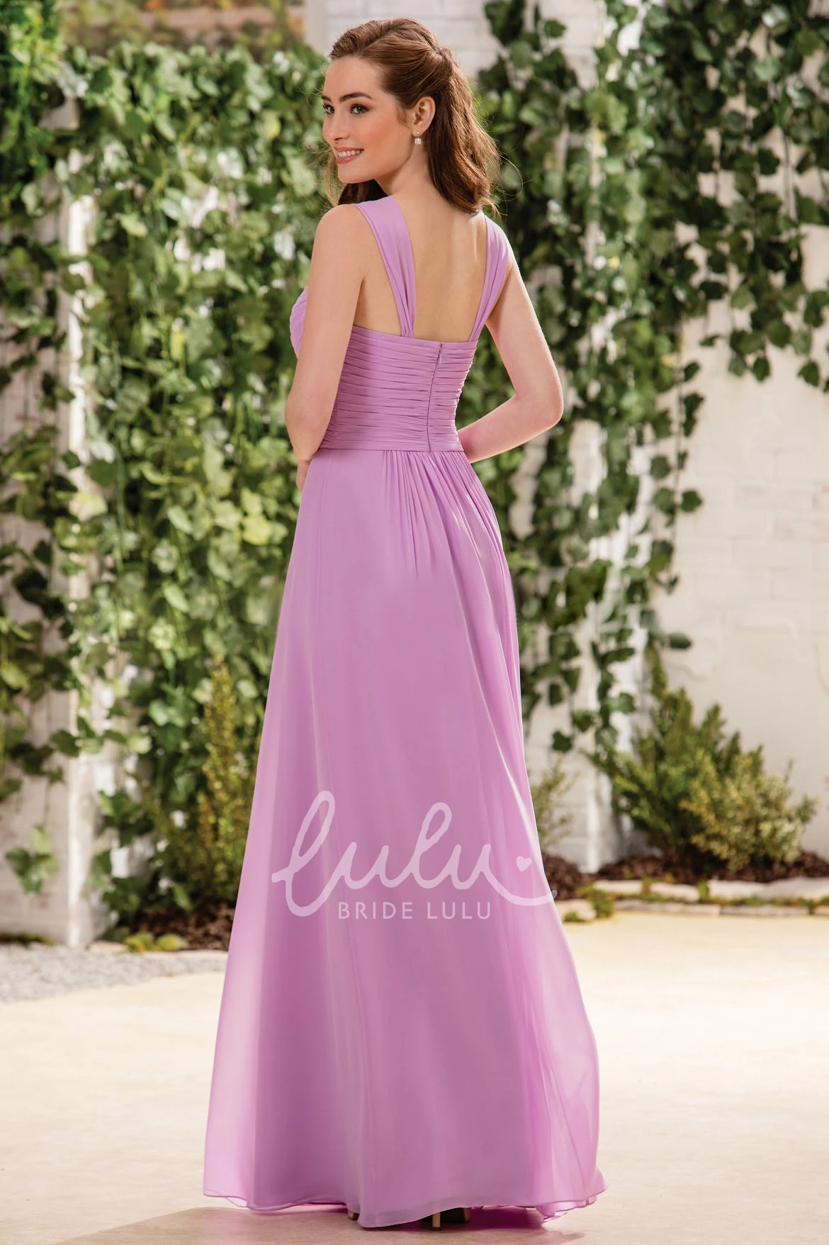 Floor-Length A-Line V-Neck Ruched Bridesmaid Dress