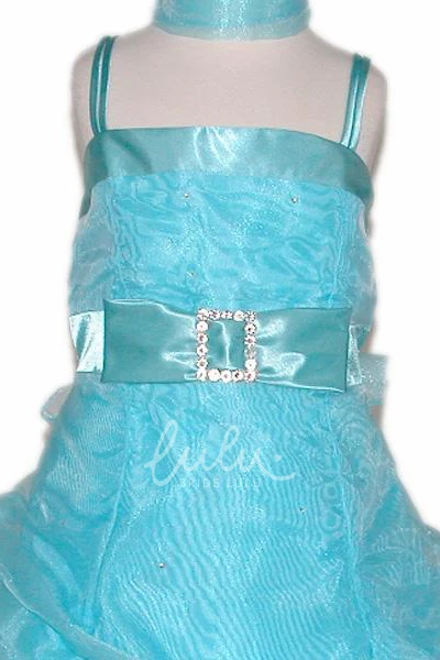 Beaded Organza Flower Girl Dress with Sash Short Cape