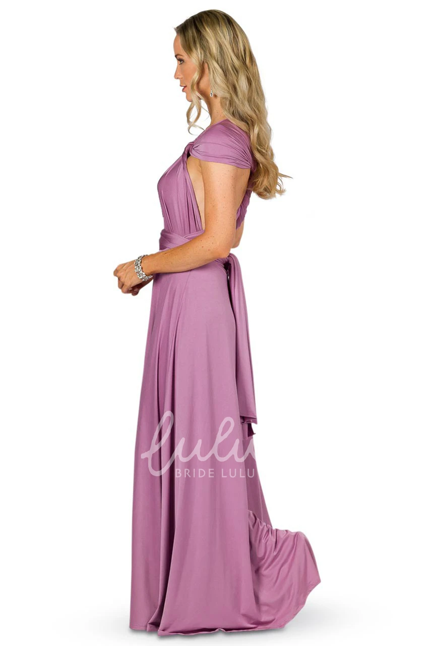 Sleeveless One-Shoulder Jersey Bridesmaid Dress with Bow Convertible Style