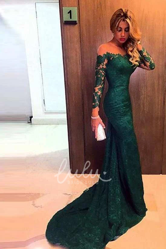 Long Sleeve Off-the-Shoulder Mermaid Formal Dress with Lace Embellishments