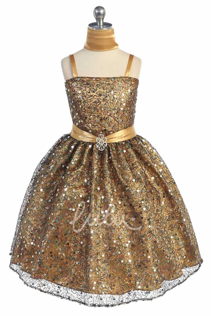 Beaded Satin Flower Girl Dress with Cape Tea-Length