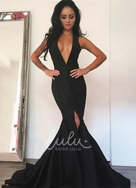 Sexy Black Deep V-Neck Prom Dress Front Split Dress