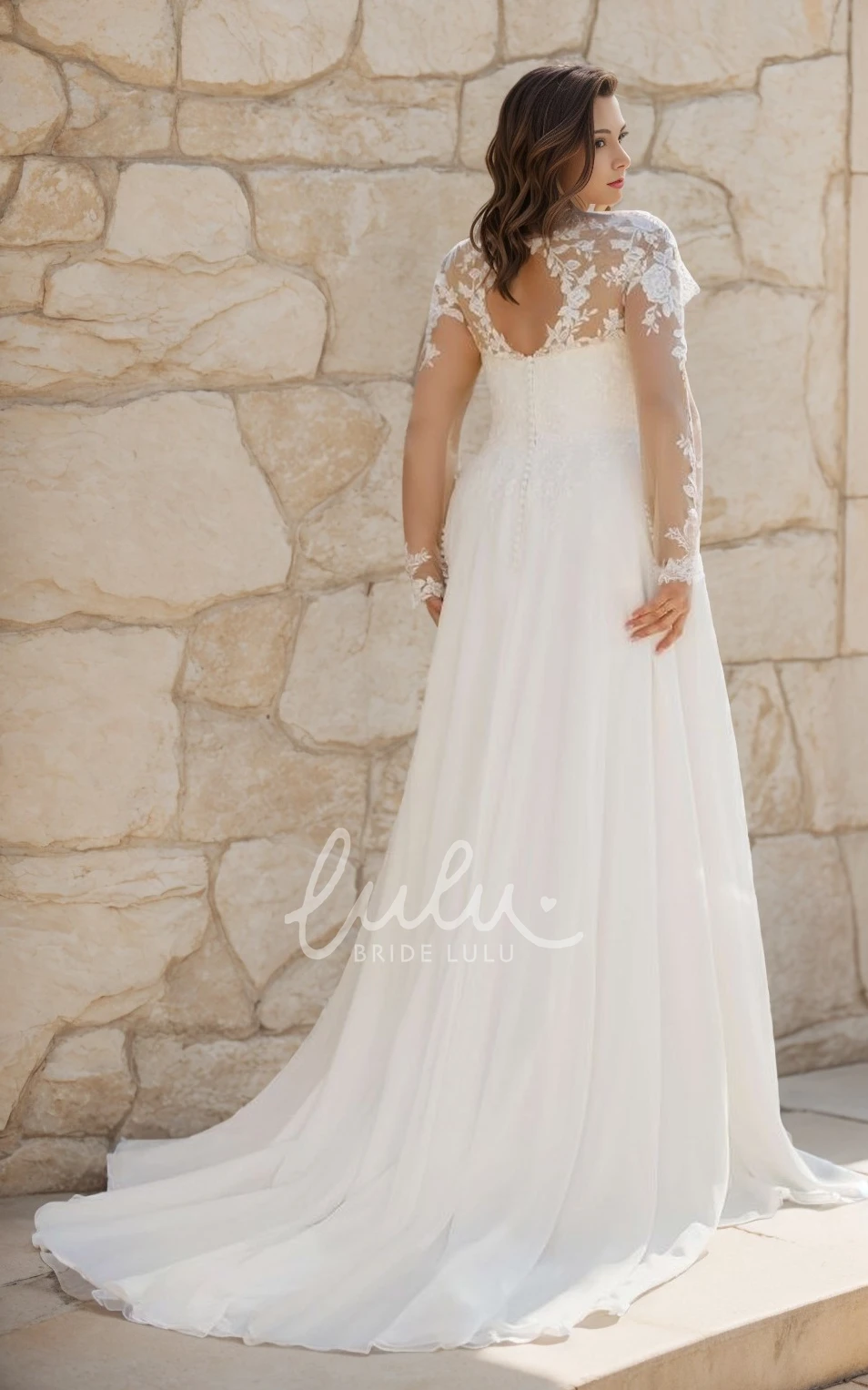 Romantic Plus Size Wedding Dress with Illusion Lace Sleeves Elegant A-Line Bridal Gown for Ceremony