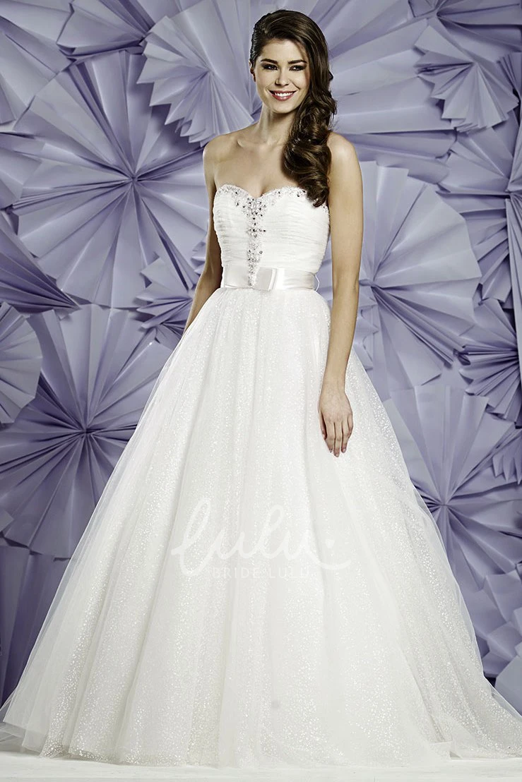 Beaded Sweetheart Tulle Ball Gown Wedding Dress Sleeveless Long Sequins