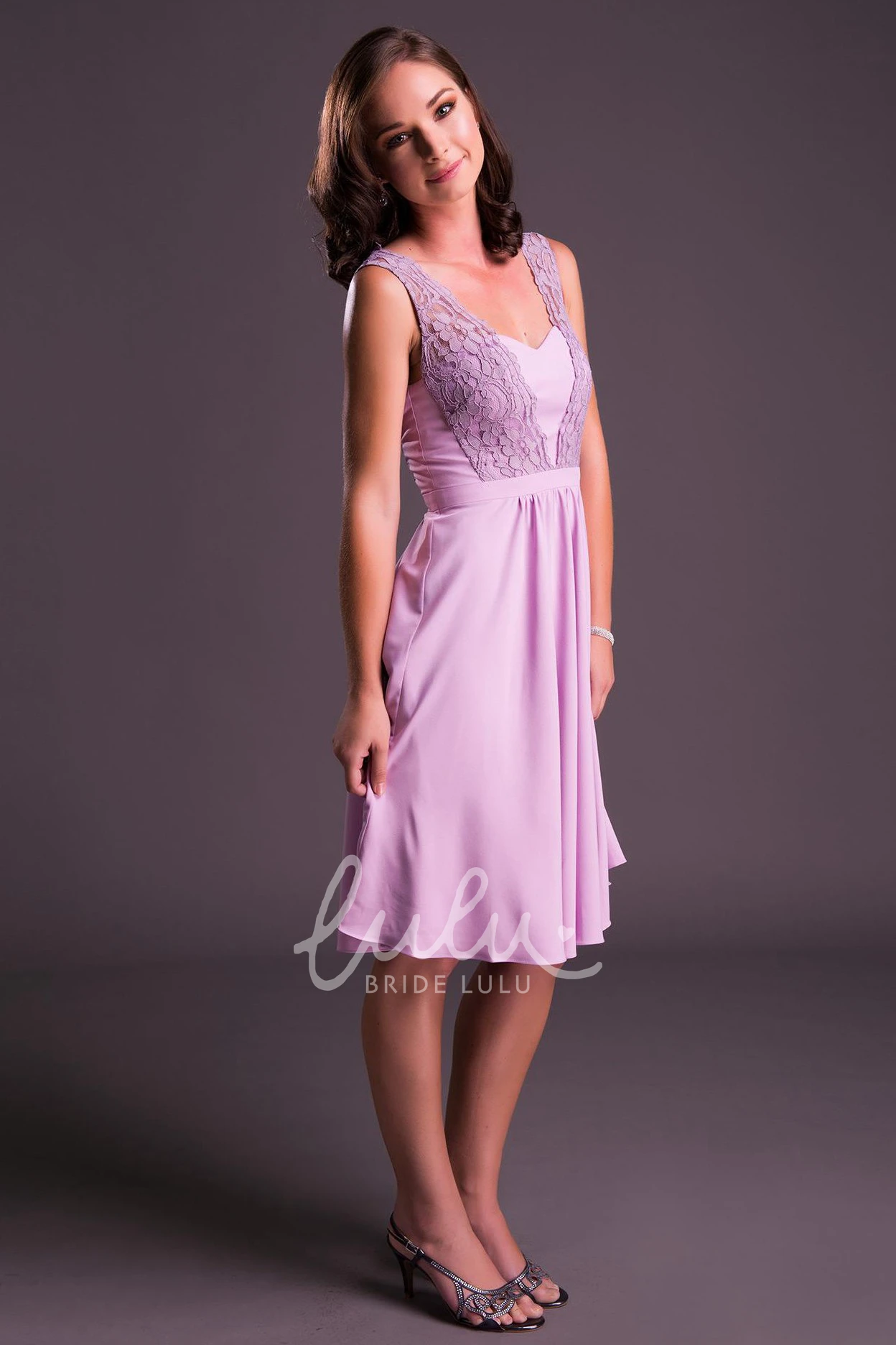 Floral Adorable Boho Lace Satin Knee-Length Appliqued V-Neck Prom Dress