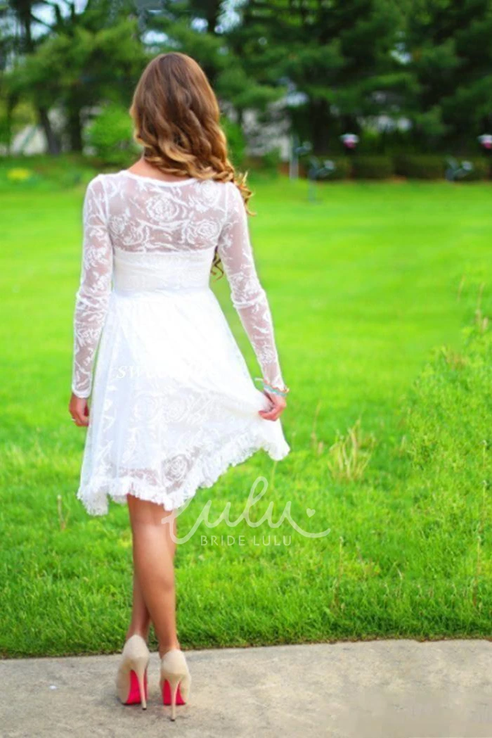 Classic Simple Lace Knee-Length Beach Wedding Dress with Beadings Casual Bridal Gown