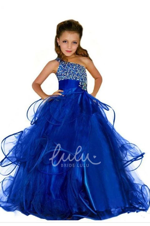 One-Shoulder Ruffle Flower Girl Dress Ball Gown Style