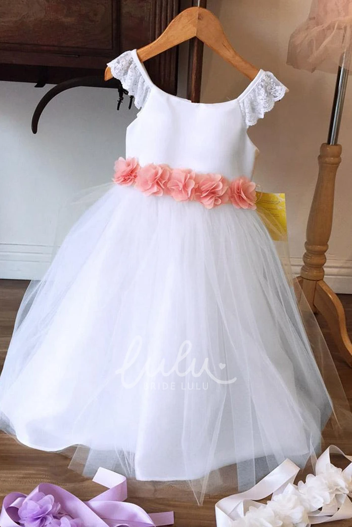 Tiered Floral Chiffon&Tulle Tea-Length Flower Girl Dress