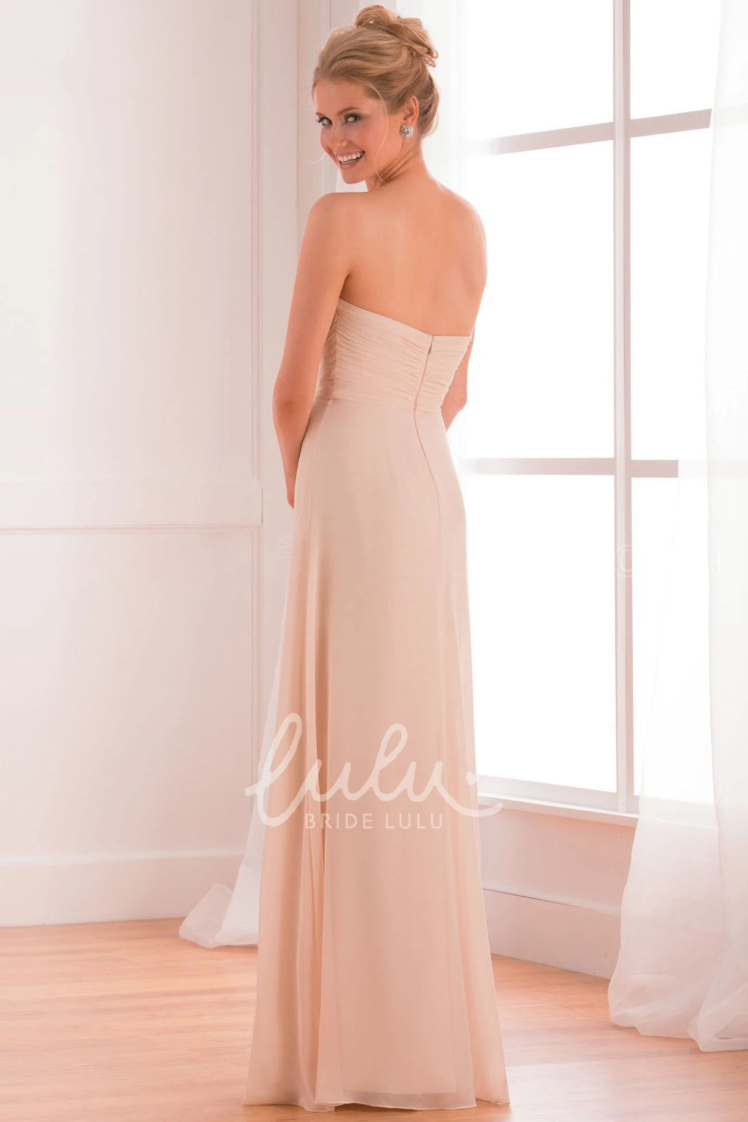Chiffon Gown with Sweetheart Neckline and Crisscrossed Ruches Long Length
