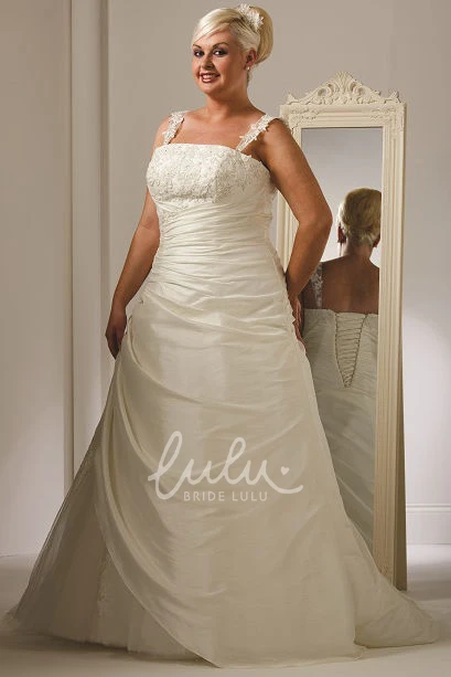 Bridal Gown with Appliqued Straps Bodice Side Drape and Lace Up