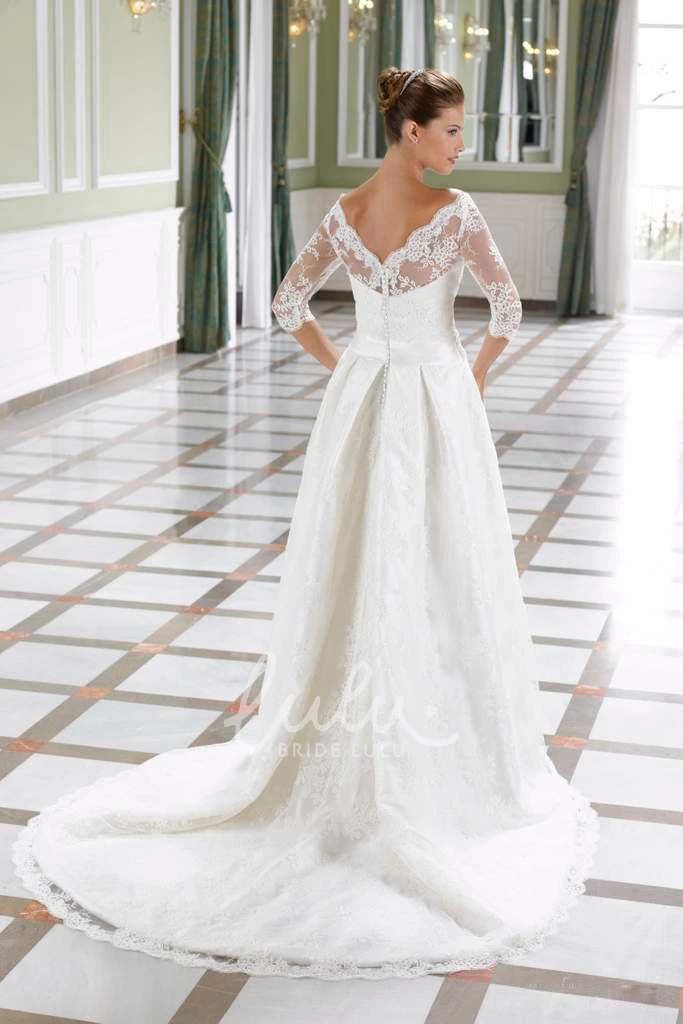 Strapless Satin&Lace A-Line Wedding Dress with Court Train and Backless Style