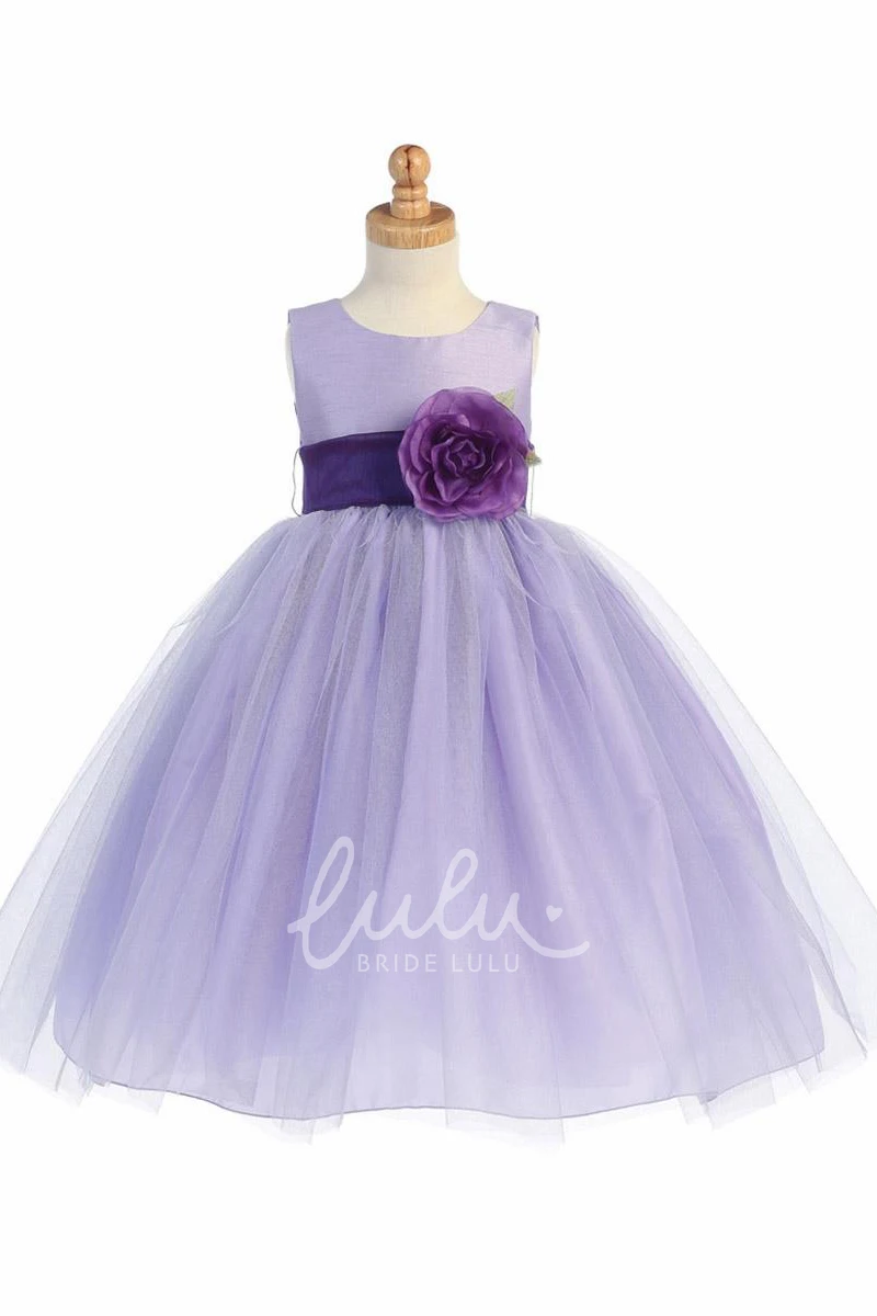Flower Girl Dress Tea-Length Tulle Tiered