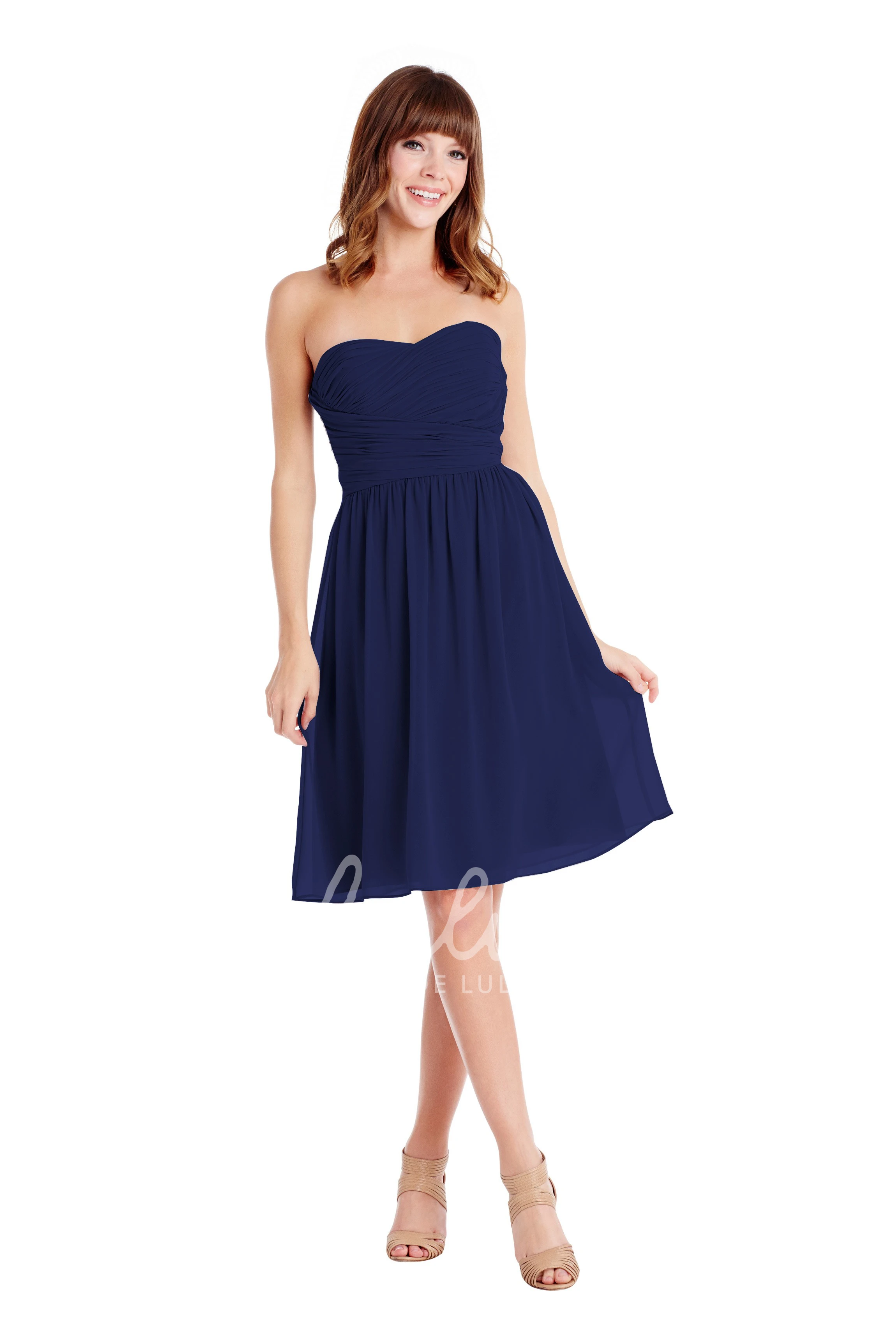 Criss-Cross Sweetheart Sleeveless Chiffon Knee-Length Bridesmaid Dress in Multiple Colors
