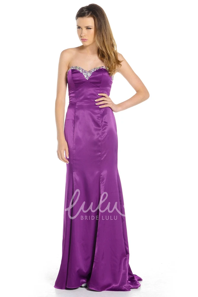 Sweetheart Floor-Length Satin Prom Dress with Beading Modern Sheath Sleeveless