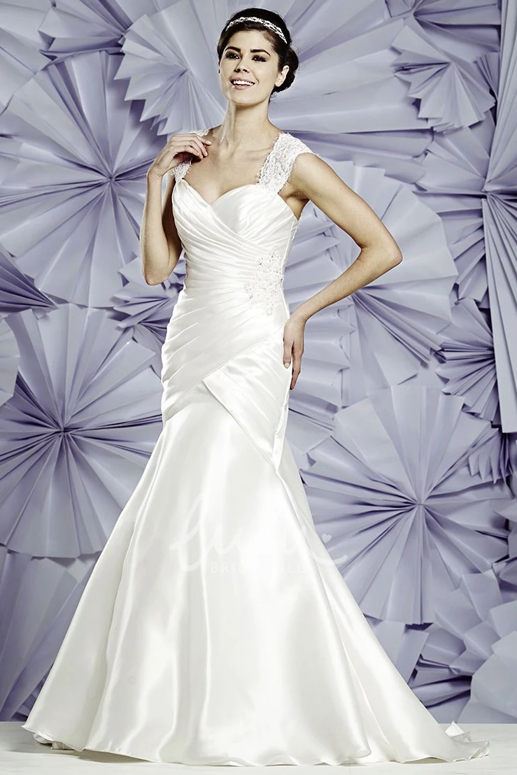 Lace Mermaid Wedding Dress with Ruching Stretch Satin Queen Anne Neckline