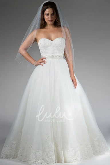 Lace Crystal Sweetheart Tulle Wedding Dress Ball Gown