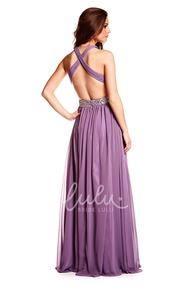 Halter Chiffon Prom Dress with Ruched Bodice Sleeveless