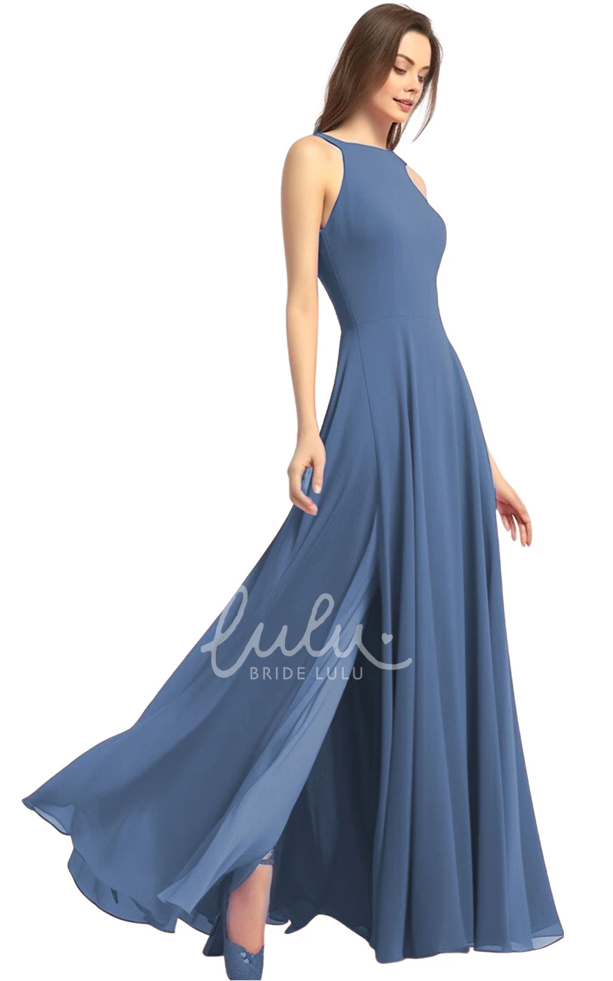 Casual A-Line Chiffon Bridesmaid Dress with Halter Neck and Split Front 2025 Classy