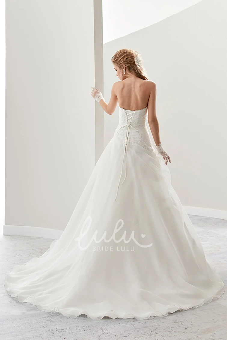 Lace Sweetheart A-Line Bridal Dress with Asymmetrical Ruffles and Lace-Up Back