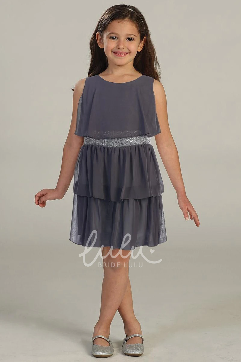 Chiffon&Sequin Knee-Length Flower Girl Dress