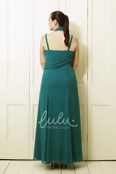 Haltered Ankle-Length Pleated Chiffon Prom Dress for Plus Size