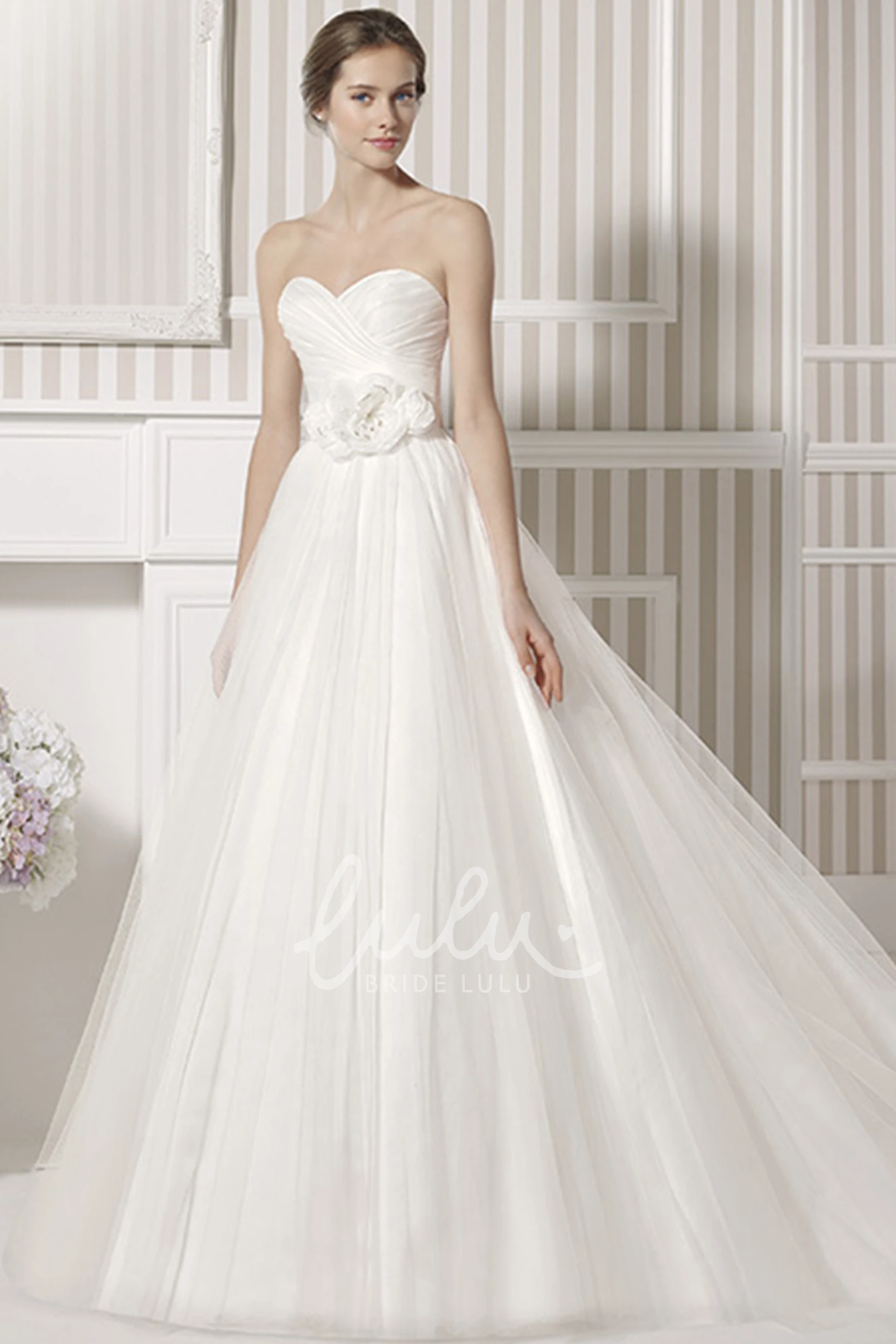 Sweetheart Tulle Ball Gown Wedding Dress with Criss Cross and Pleats Romantic Bridal Gown
