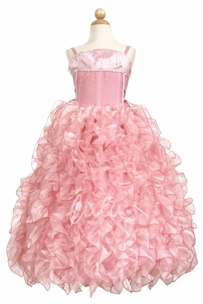 Ruffled Spaghetti Strap Flower Girl Dress in Long Length