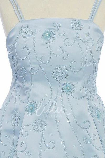 Ankle-Length Sequin Satin Floral Dress with Straps Bridesmaid Dress