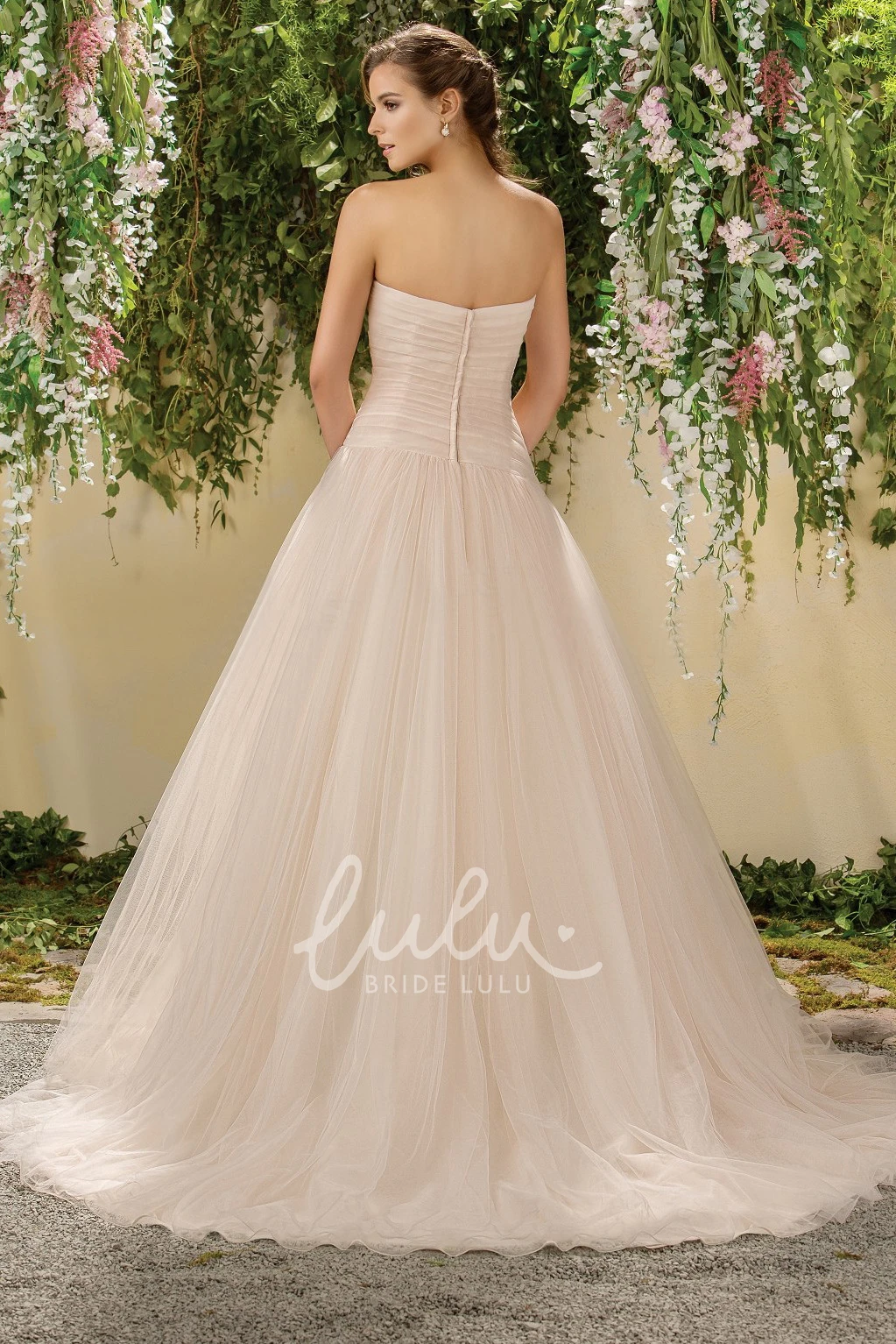 Long Tulle Wedding Dress with Beadings and Ruching Sweetheart Style