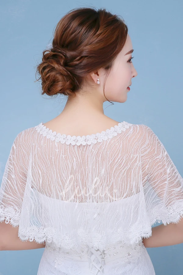 Sequined Lace Cape-style Cloak Unique Wedding Shawl for Brides
