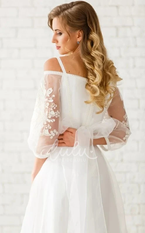 Simple A Line Tulle Floor-length Wedding Dress with Off-the-shoulder Sleeves & Ruching