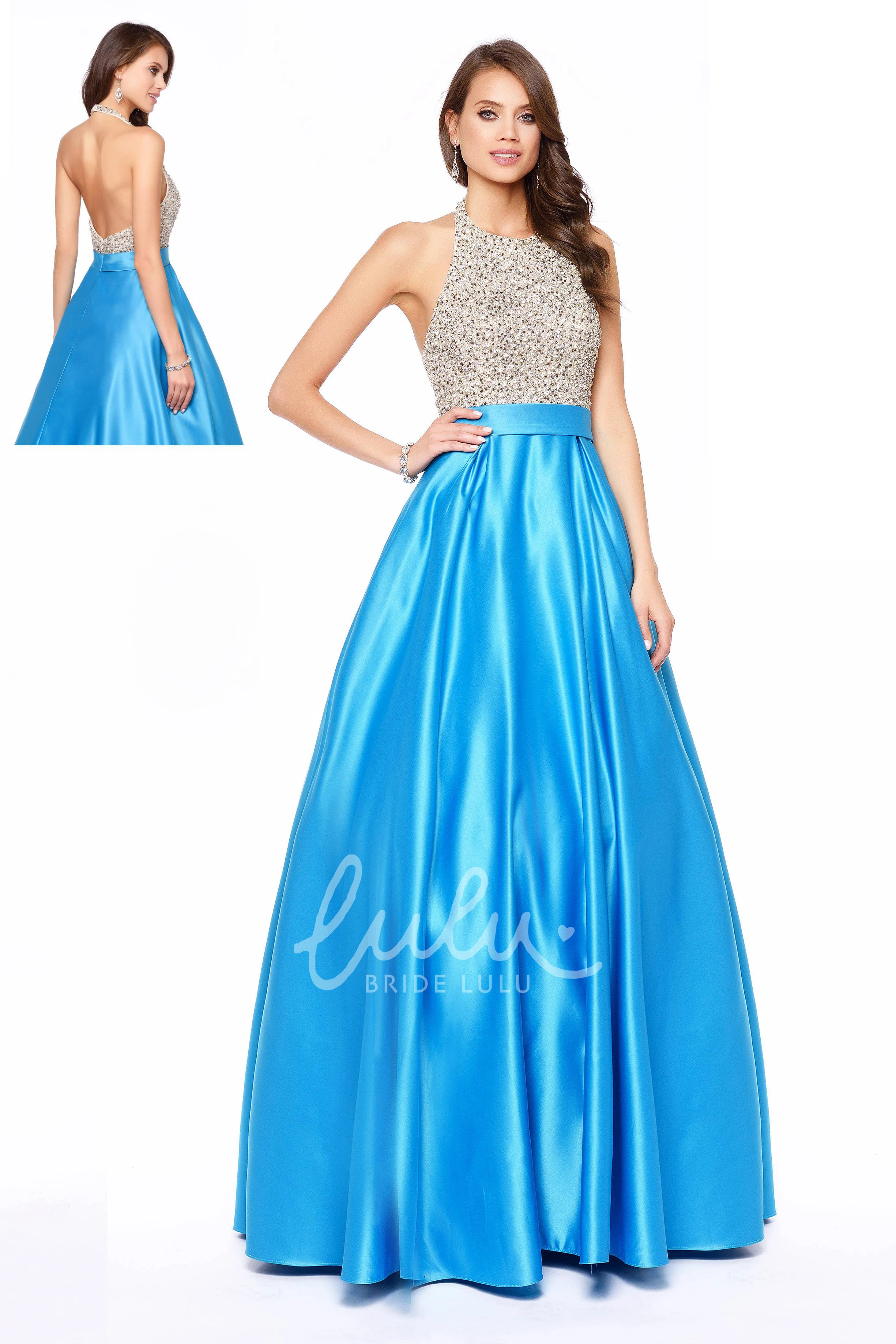 Backless Satin A-Line Dress with Beading Scoop-Neck Sleeveless Elegant