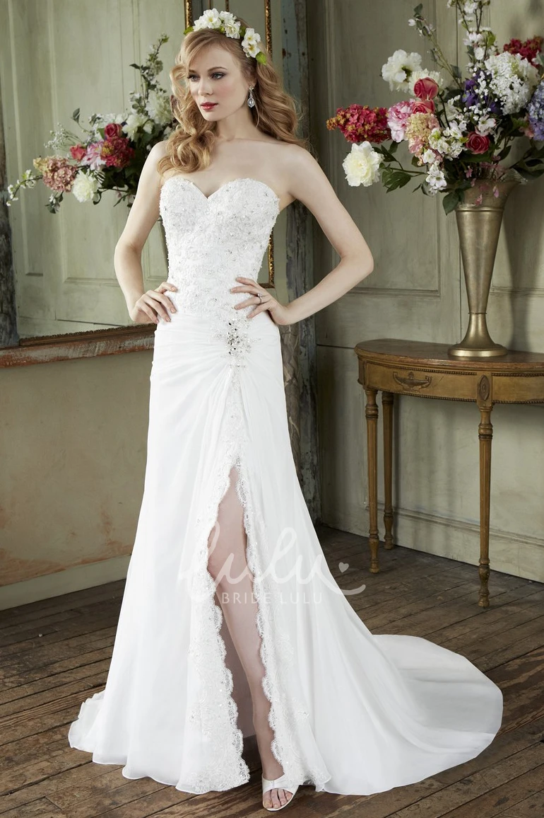 Sweetheart Sheath Wedding Dress with Beading Split Front and Appliques